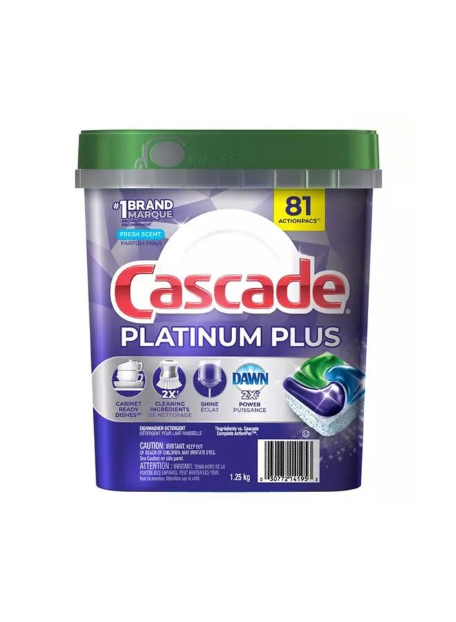 Procter & Gamble Cascade Platinum Plus ActionPacs Dishwasher Detergent Pods, Fresh Scent, 81 Count - Image 1