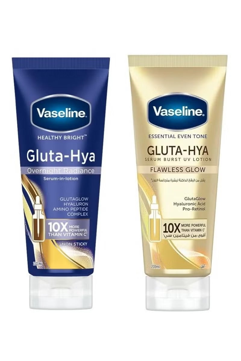 Vaseline Gluta-Hya Serum Burst Lotion Flawless Glow, 200ml + Vaseline Gluta Hya Overnight Radiance Serum In Lotion, 200 ml