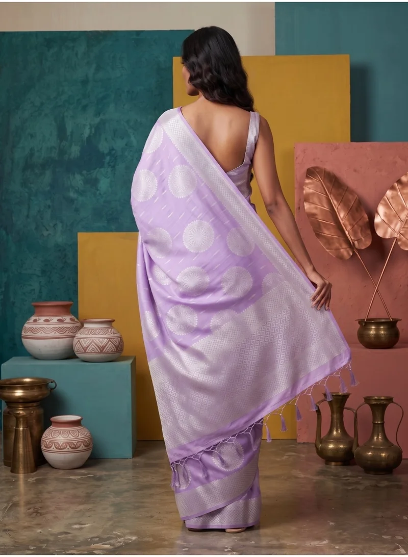 Nool  Velli Lilac Kanchipuram Silk Saree with Unstitched Blouse for Women | Best Price UAE