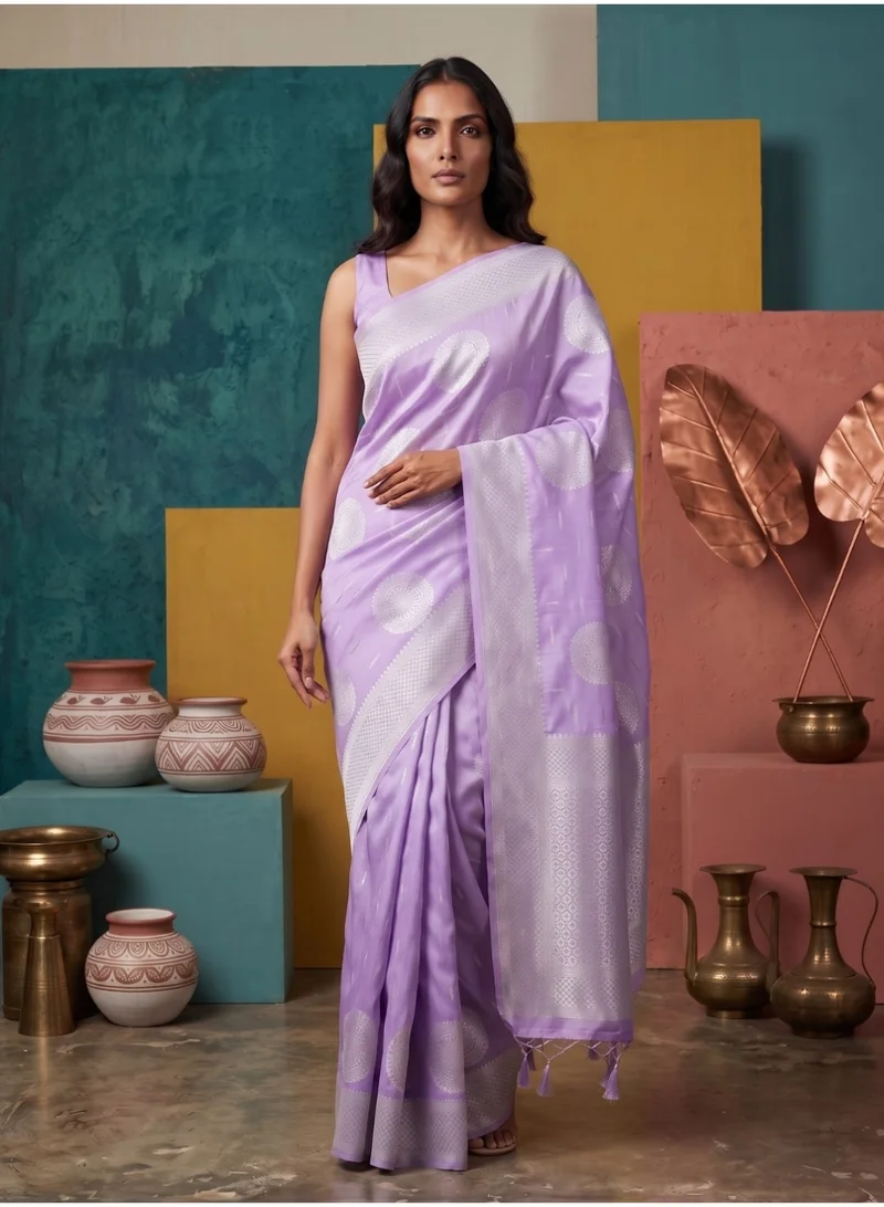 Nool  Velli Lilac Kanchipuram Silk Saree with Unstitched Blouse for Women | Best Price UAE