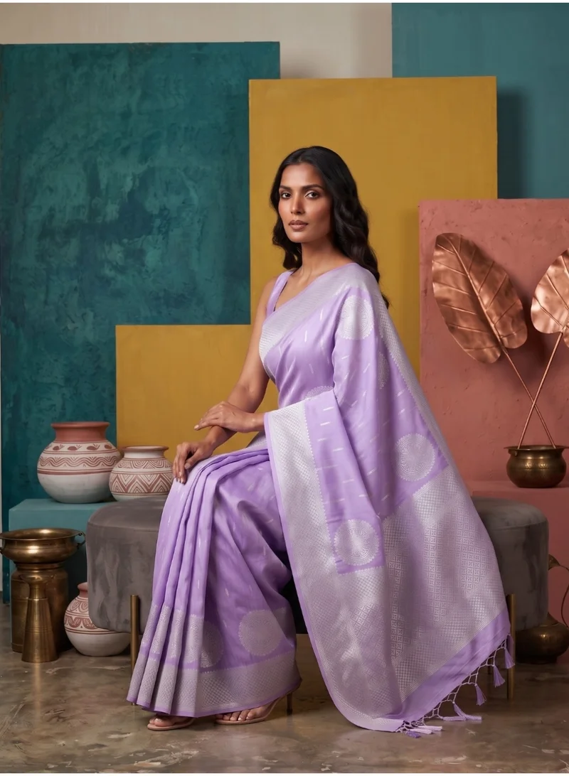 Nool  Velli Lilac Kanchipuram Silk Saree with Unstitched Blouse for Women | Best Price UAE
