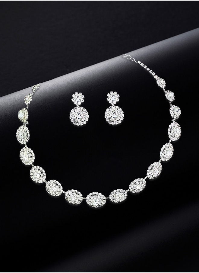 roaiss - 2 Piece Jewelry Set of Necklace and Earrings Shiny Round Diamond Chic Rhinestone Decor Jewellery Set for Women Ladies Gift for Girlfriend Wife Mother Bridesmaids Wedding Party Accessories - Image 1