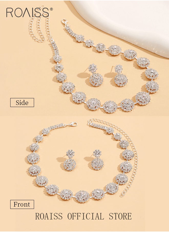 roaiss - 2 Piece Jewelry Set of Necklace and Earrings Shiny Round Diamond Chic Rhinestone Decor Jewellery Set for Women Ladies Gift for Girlfriend Wife Mother Bridesmaids Wedding Party Accessories - Image 1