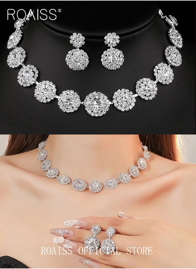 roaiss - 2 Piece Jewelry Set of Necklace and Earrings Shiny Round Diamond Chic Rhinestone Decor Jewellery Set for Women Ladies Gift for Girlfriend Wife Mother Bridesmaids Wedding Party Accessories - Image 1