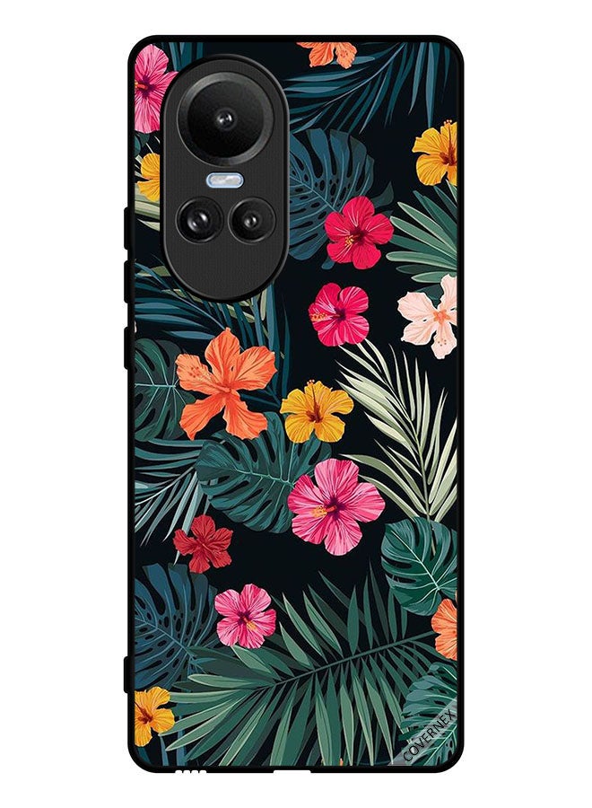 Covernex Protective Case Cover For Oppo Reno10 Pro Multi Color Flowers And Dark Green Feathers - Image 1