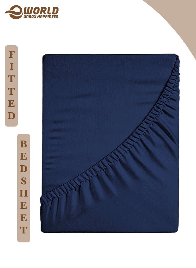 إي وورلد ملاءة سرير ميكروفايبر باللون الأزرق بجيب عميق لتناسب محكم، قابلة للتنفس، قابلة للغسل بالغسالة للحماية المثلى، متوفرة بمقاسات كينغ، كوين وسنجل، بدون غطاء وسادة - Image 1