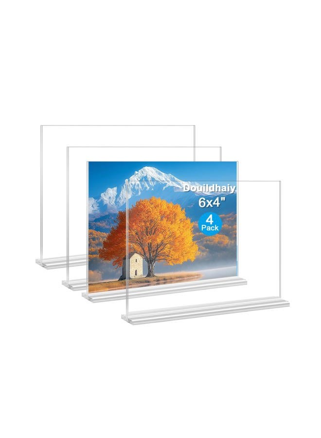 Douildhaiy Acrylic Picture Frame 4x6 inches, 4 Pack Clear Plastic Picture Frames Holder Standing,Double Sided Picture Desktop Display for Photo Home Office - Horizontal - Image 1