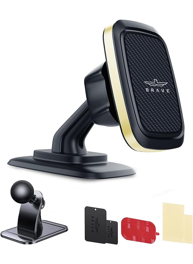 Brave Universal Magnetic Car Dashboard Mount Cell Phone Holder 360° Rotation Ultra Strong Neodymium Magnets With Strong Adhesive Compatible for all Smartphones (Gold) - Image 1