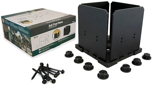 Ozco Ironwood 8x8 Post Base Kit, Includes 1 Post Base Plate, 4 Decorative Plates, 4 Hex Cap Nuts, OWT Timber Screws, Galvanized Steel for Pergolas | 51709 - Image 2