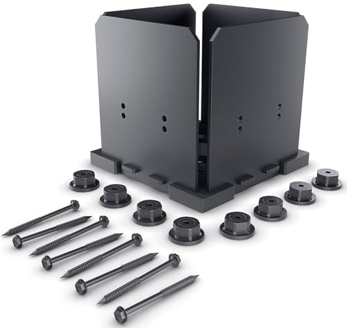 Ozco Ironwood 8x8 Post Base Kit, Includes 1 Post Base Plate, 4 Decorative Plates, 4 Hex Cap Nuts, OWT Timber Screws, Galvanized Steel for Pergolas | 51709 - Image 5