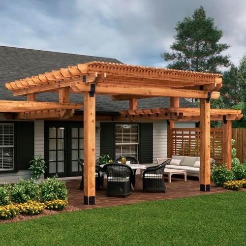 Ozco Ironwood 8x8 Post Base Kit, Includes 1 Post Base Plate, 4 Decorative Plates, 4 Hex Cap Nuts, OWT Timber Screws, Galvanized Steel for Pergolas | 51709 - Image 4