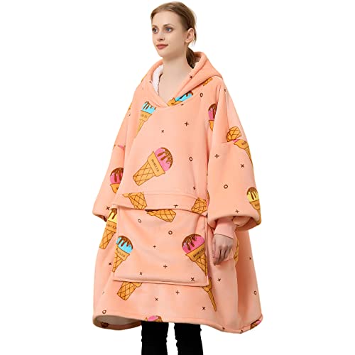 KFUBUO Wearable Blanket Hoodie for Adults Sherpa All Patterns Ice Cream Oversized Sweatshirt Blanket with Pockets Cute Birthday Gifts for Women - Image 5