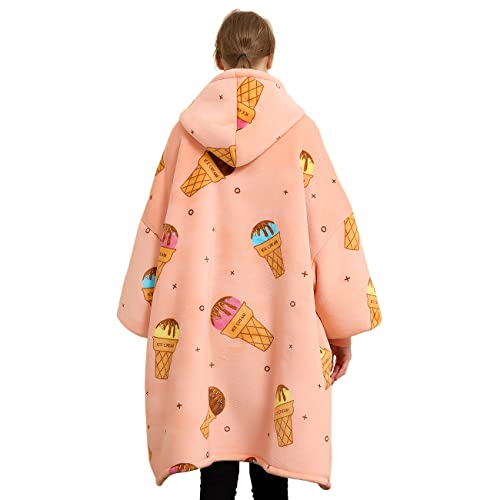 KFUBUO Wearable Blanket Hoodie for Adults Sherpa All Patterns Ice Cream Oversized Sweatshirt Blanket with Pockets Cute Birthday Gifts for Women - Image 4