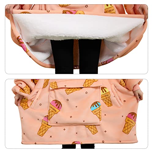 KFUBUO Wearable Blanket Hoodie for Adults Sherpa All Patterns Ice Cream Oversized Sweatshirt Blanket with Pockets Cute Birthday Gifts for Women - Image 3
