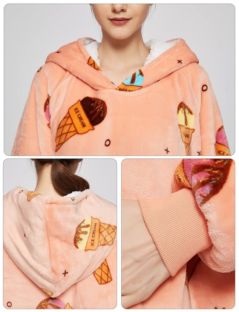 KFUBUO Wearable Blanket Hoodie for Adults Sherpa All Patterns Ice Cream Oversized Sweatshirt Blanket with Pockets Cute Birthday Gifts for Women - Image 2