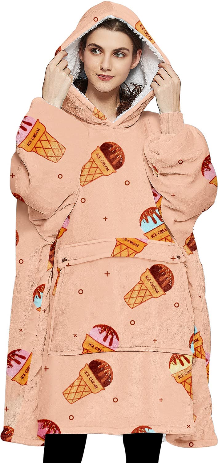KFUBUO Wearable Blanket Hoodie for Adults Sherpa All Patterns Ice Cream Oversized Sweatshirt Blanket with Pockets Cute Birthday Gifts for Women - Image 1