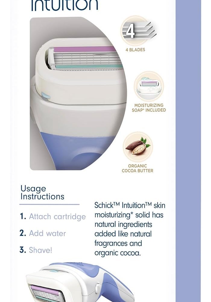 Intuition Schick Intuition Pure Nourishment Razor Kit for Women - 2-in-1 Lathers & Shaves with Organic Cocoa Butter - Image 4