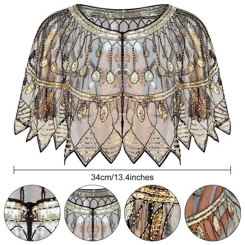 PLULON 8 Pcs 1920s Flapper Accessories Set for Women, Great Gatsby Dresses Sequin Shawl Wraps Roaring 20s Dresses for Party with Feather Headband - Image 2