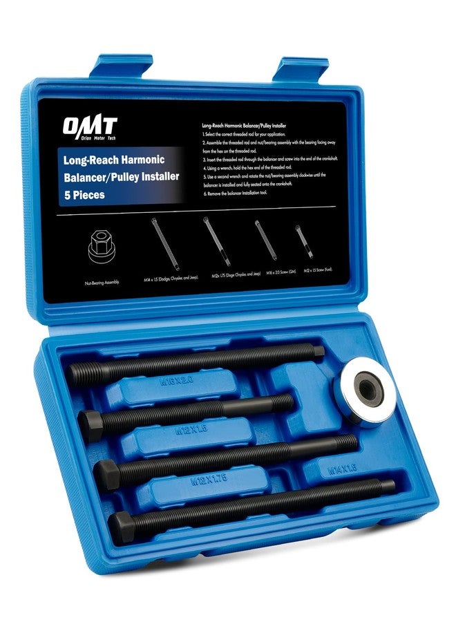 Orion Motor Tech Harmonic Balancer Installer Set, 5pc Long Reach Crank Pulley Underdrive Pulley Damper Installation Tool Kit with 4 Adapters & Nut Bearing - Image 1