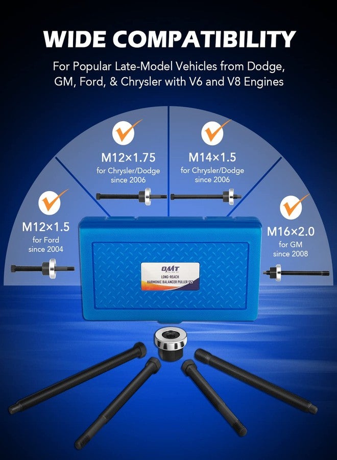 Orion Motor Tech Harmonic Balancer Installer Set, 5pc Long Reach Crank Pulley Underdrive Pulley Damper Installation Tool Kit with 4 Adapters & Nut Bearing - Image 4