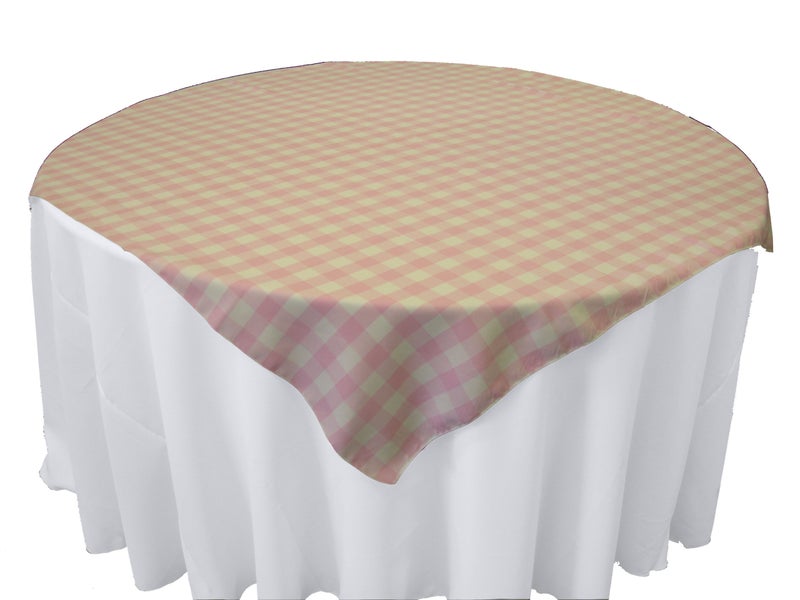 LA Linen TCcheck58x58-PinkK37 Polyester Gingham Checkered Square Tablecloth, White & Pink - 58 x 58 in. - Image 1