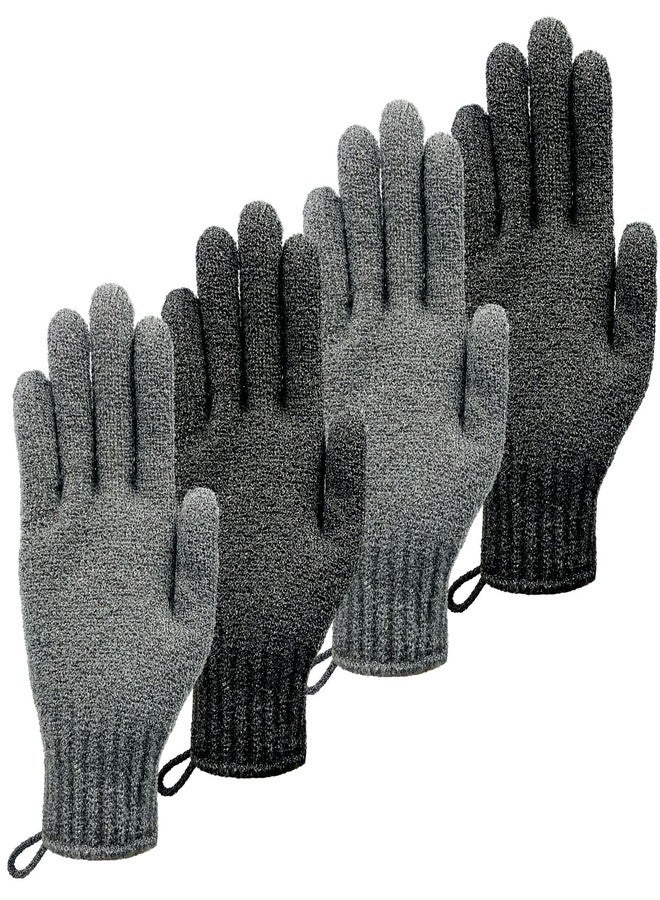 MIG4U Exfoliating Shower Gloves 2 Pairs, Bath Scrub Glove Medium to Heavy Body Dead Skin Removal, Deep Exfoliate Sponge Loofah for Women and Men, Grey+Black - Image 1