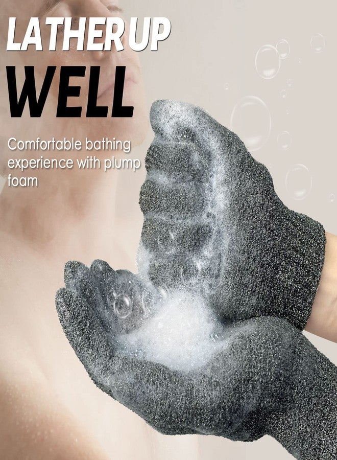 MIG4U Exfoliating Shower Gloves 2 Pairs, Bath Scrub Glove Medium to Heavy Body Dead Skin Removal, Deep Exfoliate Sponge Loofah for Women and Men, Grey+Black - Image 3