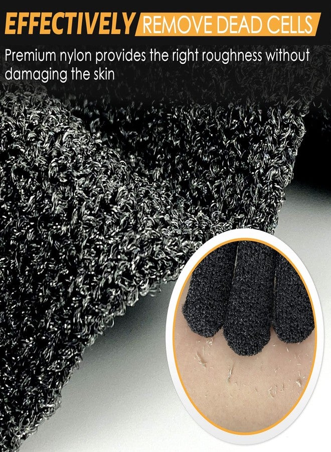 MIG4U Exfoliating Shower Gloves 2 Pairs, Bath Scrub Glove Medium to Heavy Body Dead Skin Removal, Deep Exfoliate Sponge Loofah for Women and Men, Grey+Black - Image 2