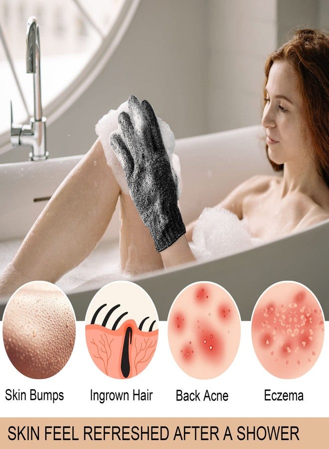 MIG4U Exfoliating Shower Gloves 2 Pairs, Bath Scrub Glove Medium to Heavy Body Dead Skin Removal, Deep Exfoliate Sponge Loofah for Women and Men, Grey+Black - Image 5