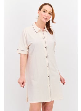 Women Plain Nightwear Dress, Beige