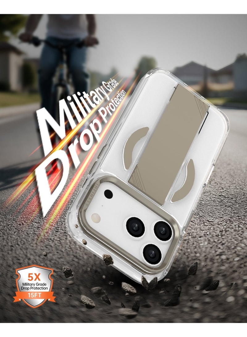 INFINYTY iPhone 17 Pro Max Clear Case with Soft Grey Grip & Metallic Camera Stand – Grypsta, Premium TPU+PC Build, Anti-Shock Corners, Metallic Buttons, MagSafe Compatible, Raised Camera and Screen Edges Anti-Yellowing Coating, Durable, Long-Lasting Clarity - Image 2