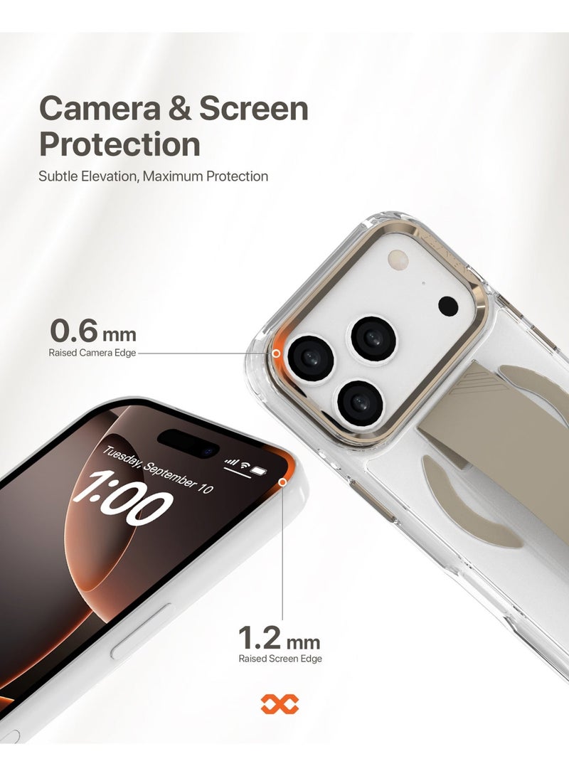 INFINYTY iPhone 17 Pro Max Clear Case with Soft Grey Grip & Metallic Camera Stand – Grypsta, Premium TPU+PC Build, Anti-Shock Corners, Metallic Buttons, MagSafe Compatible, Raised Camera and Screen Edges Anti-Yellowing Coating, Durable, Long-Lasting Clarity - Image 4