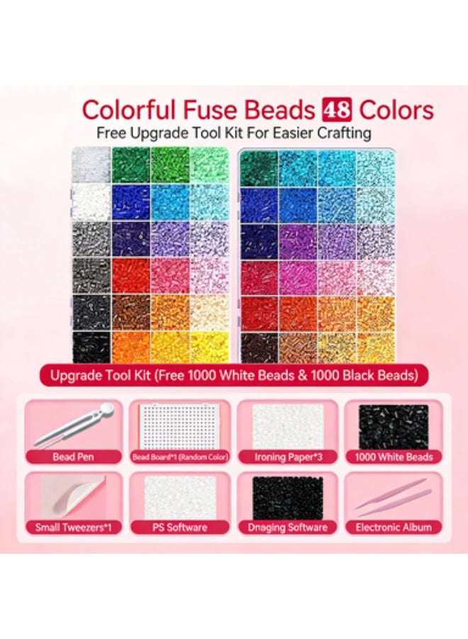 26,000 Mini Iron-On Bead Set 2.6mm, 48 Colours Complimentary DIY Jewellery Tools Included Iron-On Beads Fusible Beads Iron-On Decals Handcrafted Beads Boxed Set - Image 1