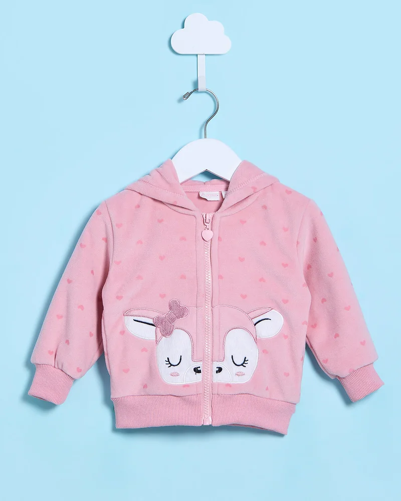 REDTAG Infant Girls Pink Hooded Embellished Sweatshirt