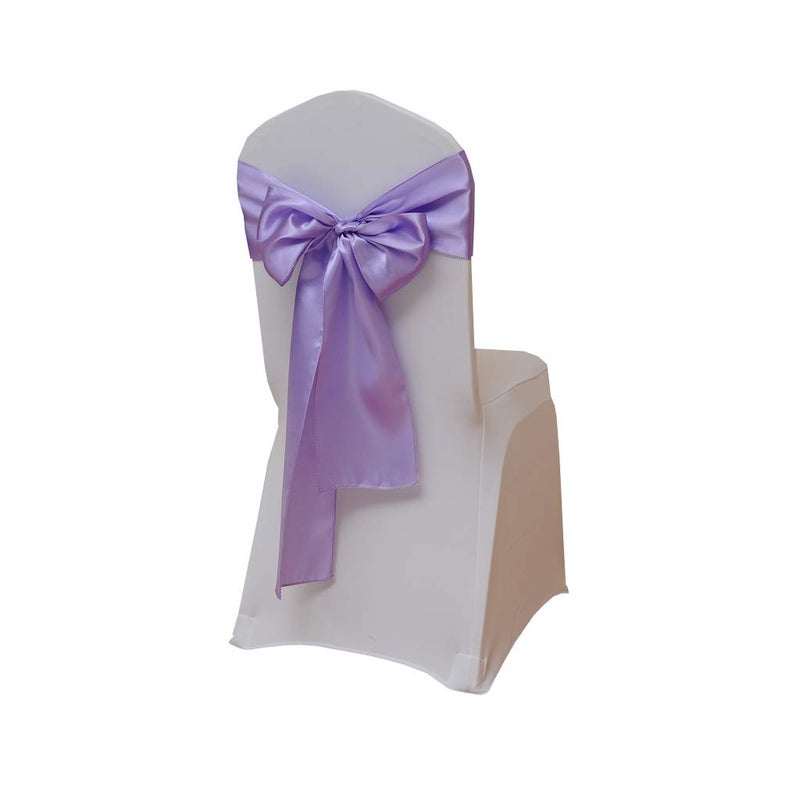Fvstar 25pcs Decorative Wedding Chair Sashes Bows Satin Chair Ribbons Ties for Trade Shows Christmas Events Baby Shower Birthday Party Lavender - Image 1
