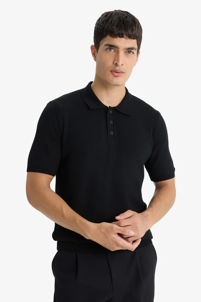 Defacto  Standard Fit Polo Neck Knit Short Sleeve T-Shirt for Men | Best Price UAE