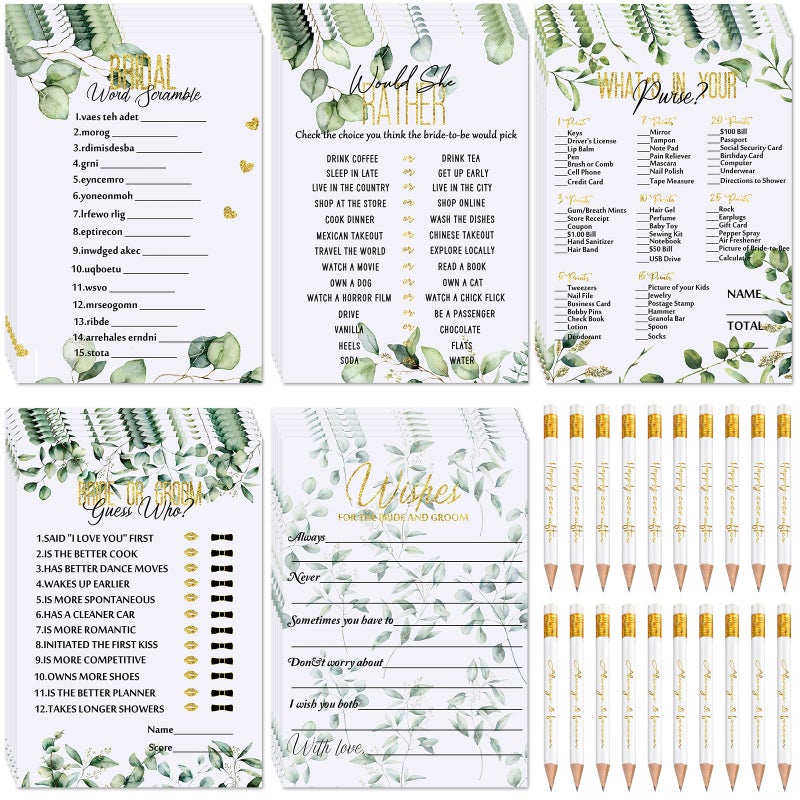Outus 220 Pieces Bridal Shower Game Set - Fun Wedding Games Cards Supplies and Pencils Activity Accessories for Bride Groom Bachelorette Party Wedding Favors - Image 1