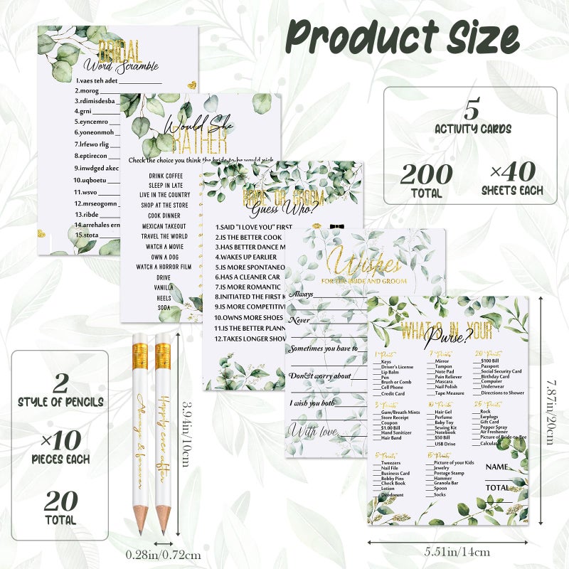 Outus 220 Pieces Bridal Shower Game Set - Fun Wedding Games Cards Supplies and Pencils Activity Accessories for Bride Groom Bachelorette Party Wedding Favors - Image 2