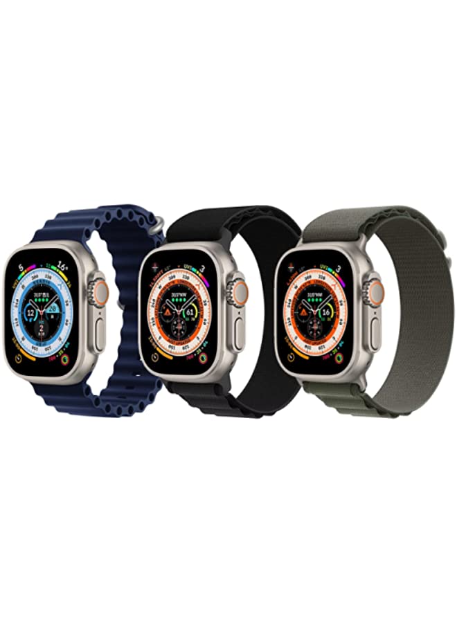 IAF Silicone Ocean Band Strap Dark Blue and Nylon G-Hook Loop Buckle Watch Strap Black/Dark Green for Apple Watch Ultra 8 - 49mm Set of 3