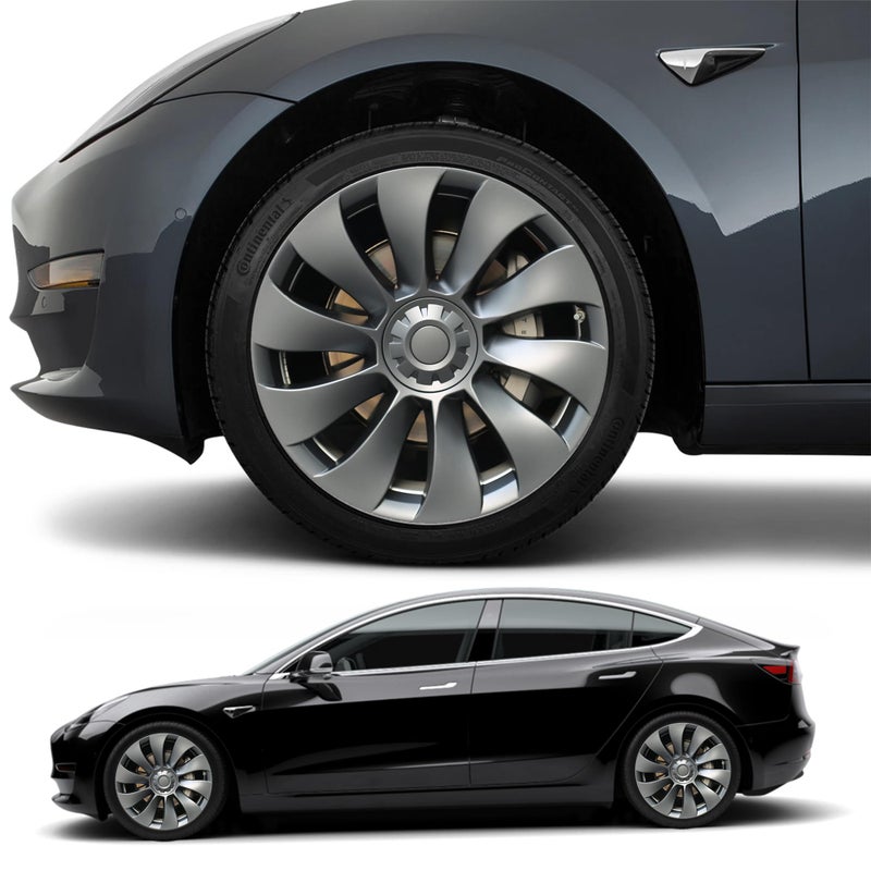 Fits Tesla 20172023 Model 3 Wheel Cover 18 Inch Hubcap Replacements for Tesla 3 Silver Hub Caps Uberturbine Silver Wheel Covers for M3 Rim Protectors 4PCS Wheel Caps