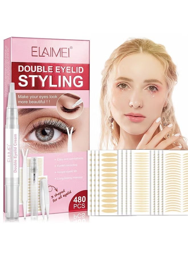 Elaimei - Double Eyelid Tape, 3 Shapes 480 Count Of Invisible Eyelid Lifter Strips, Waterproof Double Eyelid Stickers For Hooded, Droopy, Uneven, Mono-Eyelids, Say Goodbye To Droopy Lids And Hooded - Image 1