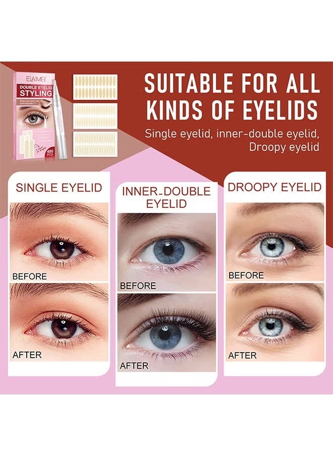 Elaimei - Double Eyelid Tape, 3 Shapes 480 Count Of Invisible Eyelid Lifter Strips, Waterproof Double Eyelid Stickers For Hooded, Droopy, Uneven, Mono-Eyelids, Say Goodbye To Droopy Lids And Hooded - Image 1