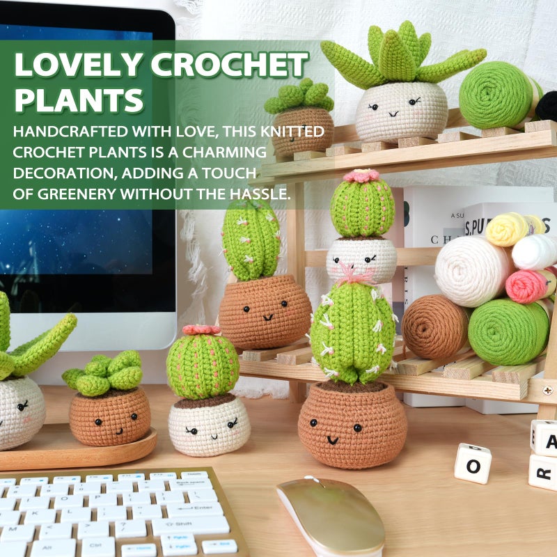 Crochetta مجموعة الكروشيه للمبتدئين - مجموعة أدوات الكروشيه للمبتدئين مع دروس فيديو خطوة بخطوة لتعلم مجموعات الكروشيه للبالغين، لوازم الحياكة اليدوية، 4 عبوات من النباتات (40%+ غزل) - Image 3