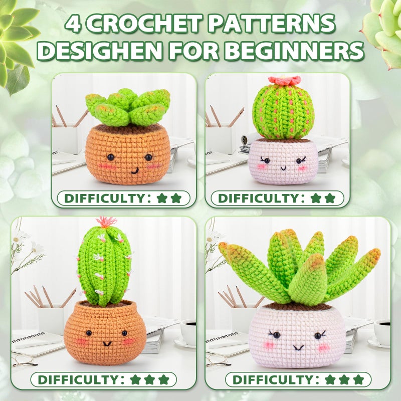 Crochetta مجموعة الكروشيه للمبتدئين - مجموعة أدوات الكروشيه للمبتدئين مع دروس فيديو خطوة بخطوة لتعلم مجموعات الكروشيه للبالغين، لوازم الحياكة اليدوية، 4 عبوات من النباتات (40%+ غزل) - Image 5