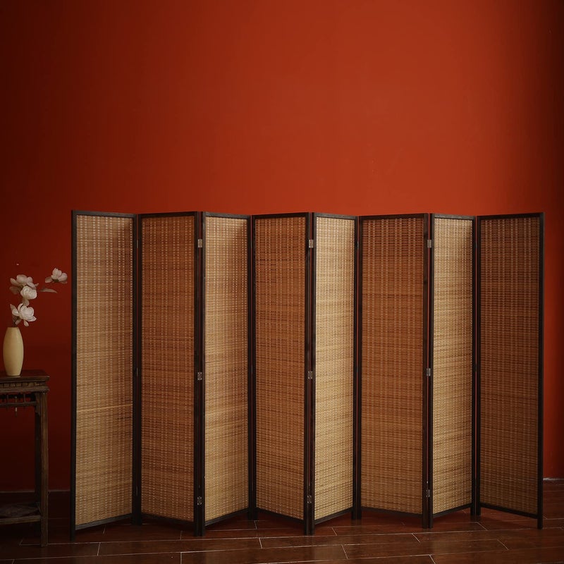 Furnnylane 8 Panel Room Divider and Folding Screen Bamboo Screen for Room Separation 67 H x 1228 W