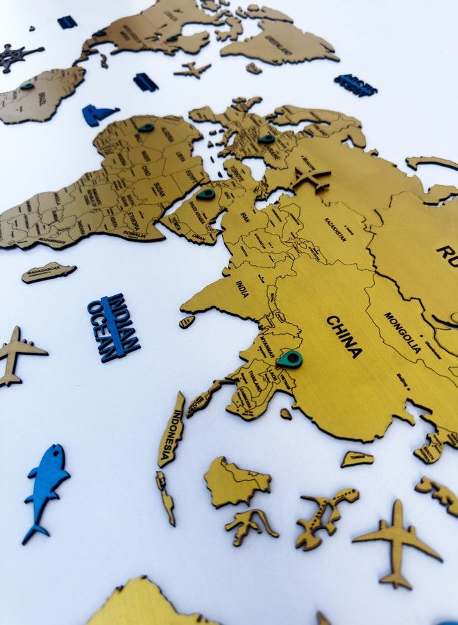 ELK 3D Wooden World Map Wall Decor - Metallic Royal Gold Color - Perfect Living room Wall Decor for Travel Enthusiasts - Image 4