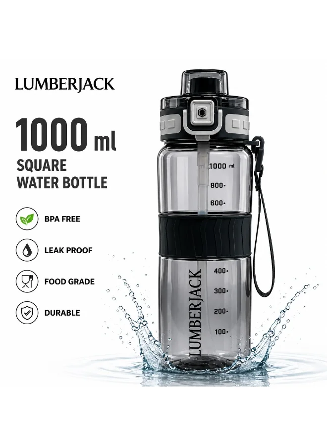 Lumberjack Lumberjack 1000ml Water Bottle with Carry Strap, Built-In Straw & Grip, Sports Water Bottle for Gym, Travel & Everyday Use