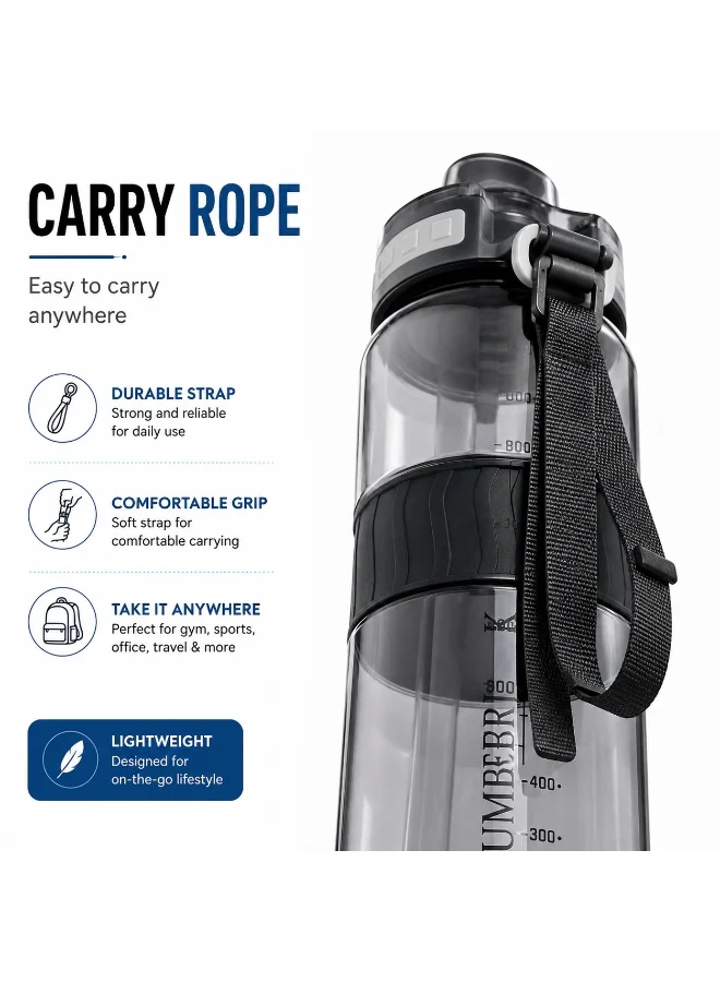 Lumberjack Grey Lumberjack 1000ml Water Bottle with Carry Strap, Built-In Straw & Grip, Sports Water Bottle for Gym, Travel & Everyday Use  | Best Price UAE
