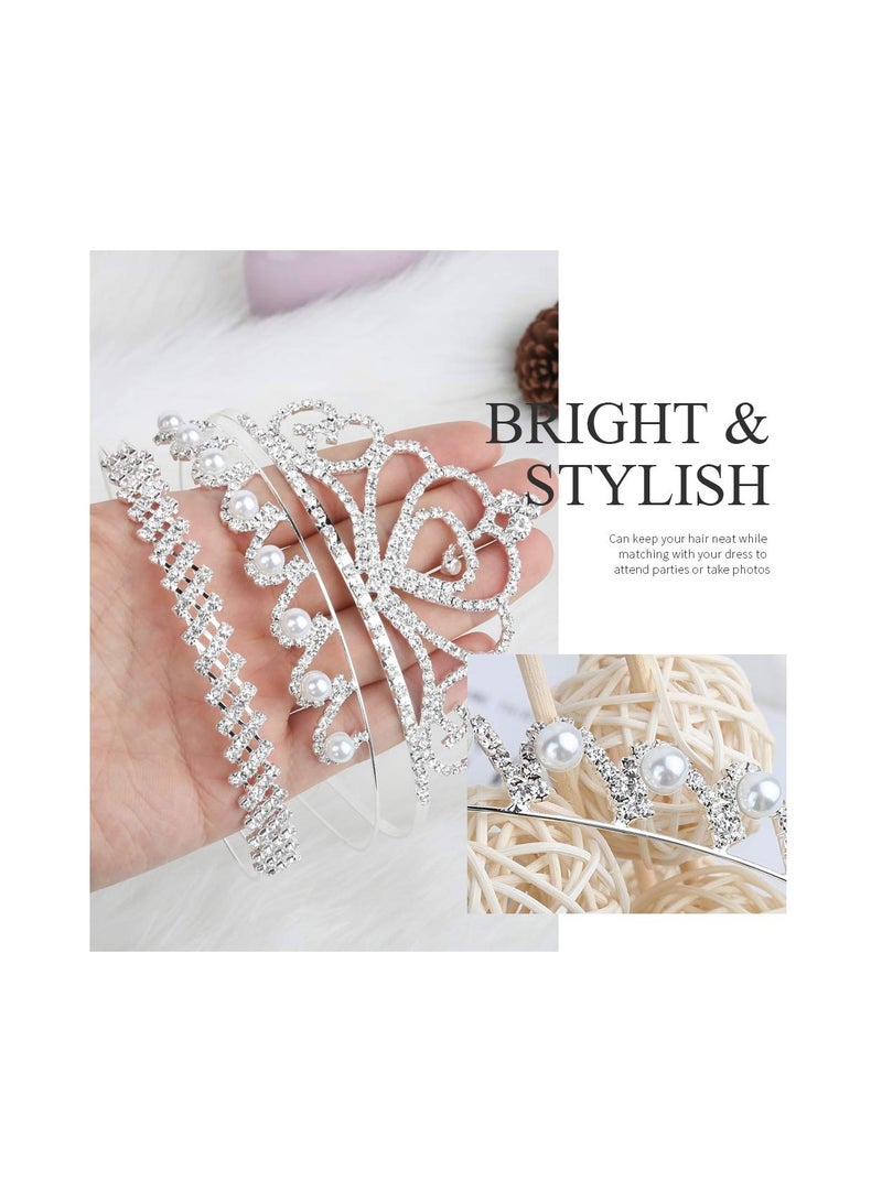 SOLARAE Crystal Headband, Rhinestone Headbands for Women Hair Jewelry Wedding Headband Crown Party Tiaras, Tiara Crown Princess  for Wedding Prom Bridal Party Halloween Costume Gift(5 Packs)(Silver) - Image 4