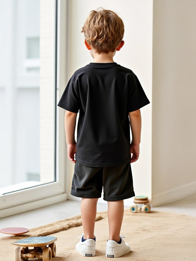 Take Two Take Two Kids 2pcs Black Printed T-Shirt and Shorts Sets  - Image 4